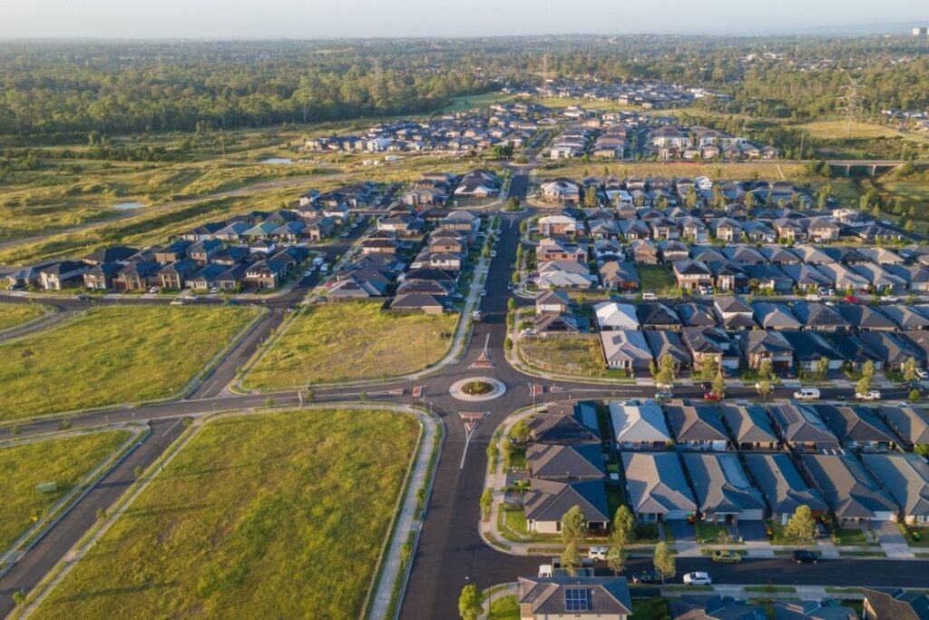 An aerial view of a land development in NSW. 